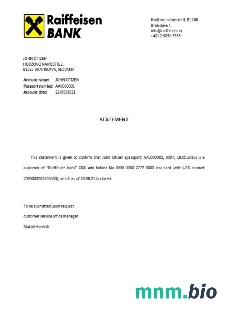 Przykład zamknięcia Slovakia Raiffeisen w formatach Word i PDF